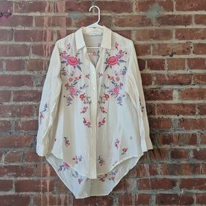 Zara Woman Long Sleeve shirt w/ flower embroidery
